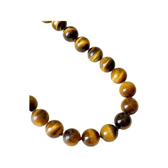 Vintage Tigers Eye Necklace Large Bead Tigers Eye Necklace Golden Tigers Eye - Picture 2 of 7